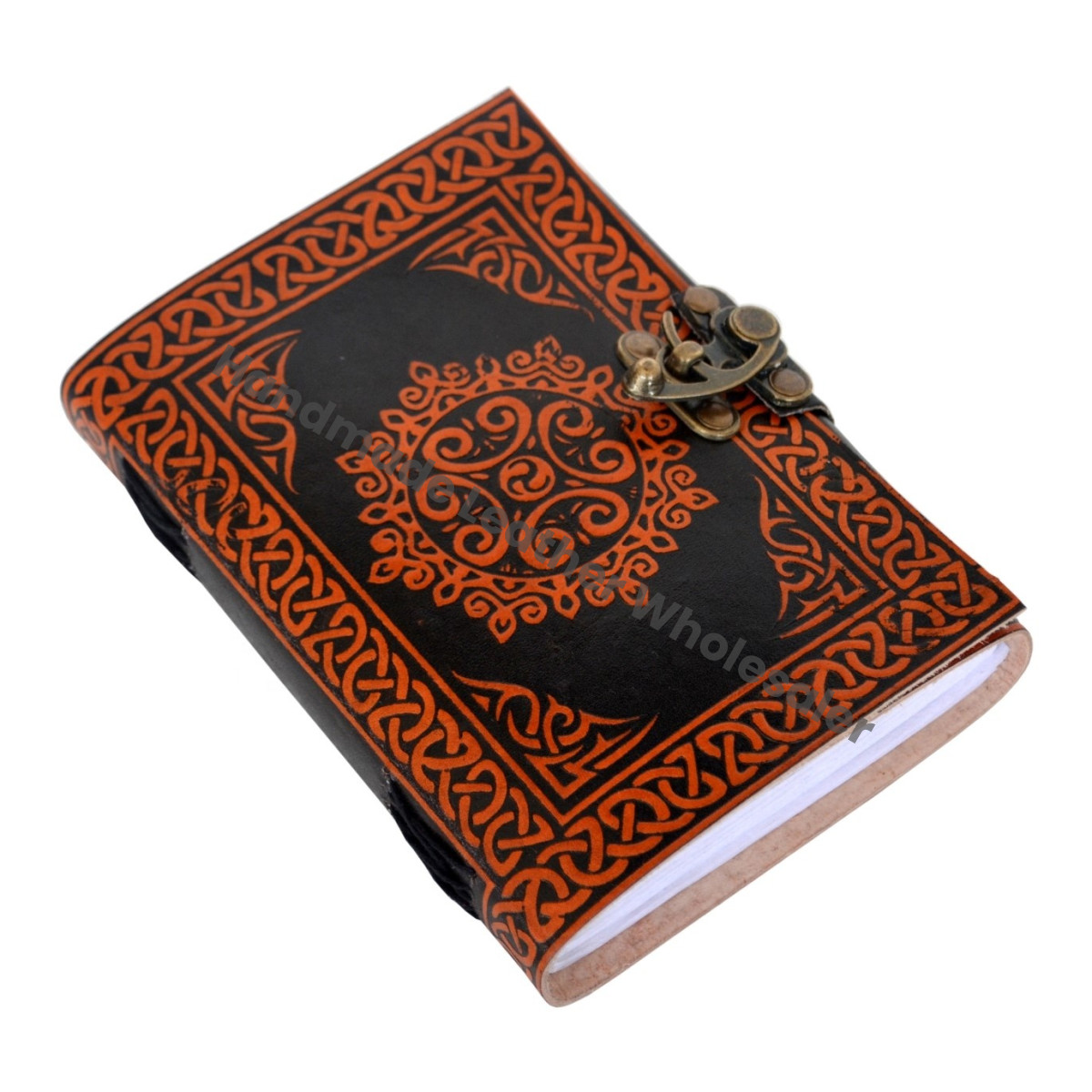 Leather Journal Hard Cover Personalized Orange Flower Dairy Cotton Paper Bound Antique Book Sketching Traveler Artist Gift