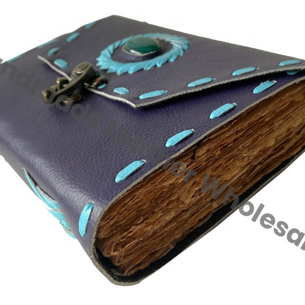 Leather Journal Notebook Handmade C Lock Vintage Design with Stone Unisex Gift Craft Deckle Edge Paper Bound Custom Logo