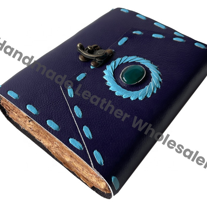 Leather Journal Notebook Handmade C Lock Vintage Design with Stone Unisex Gift Craft Deckle Edge Paper Bound Custom Logo