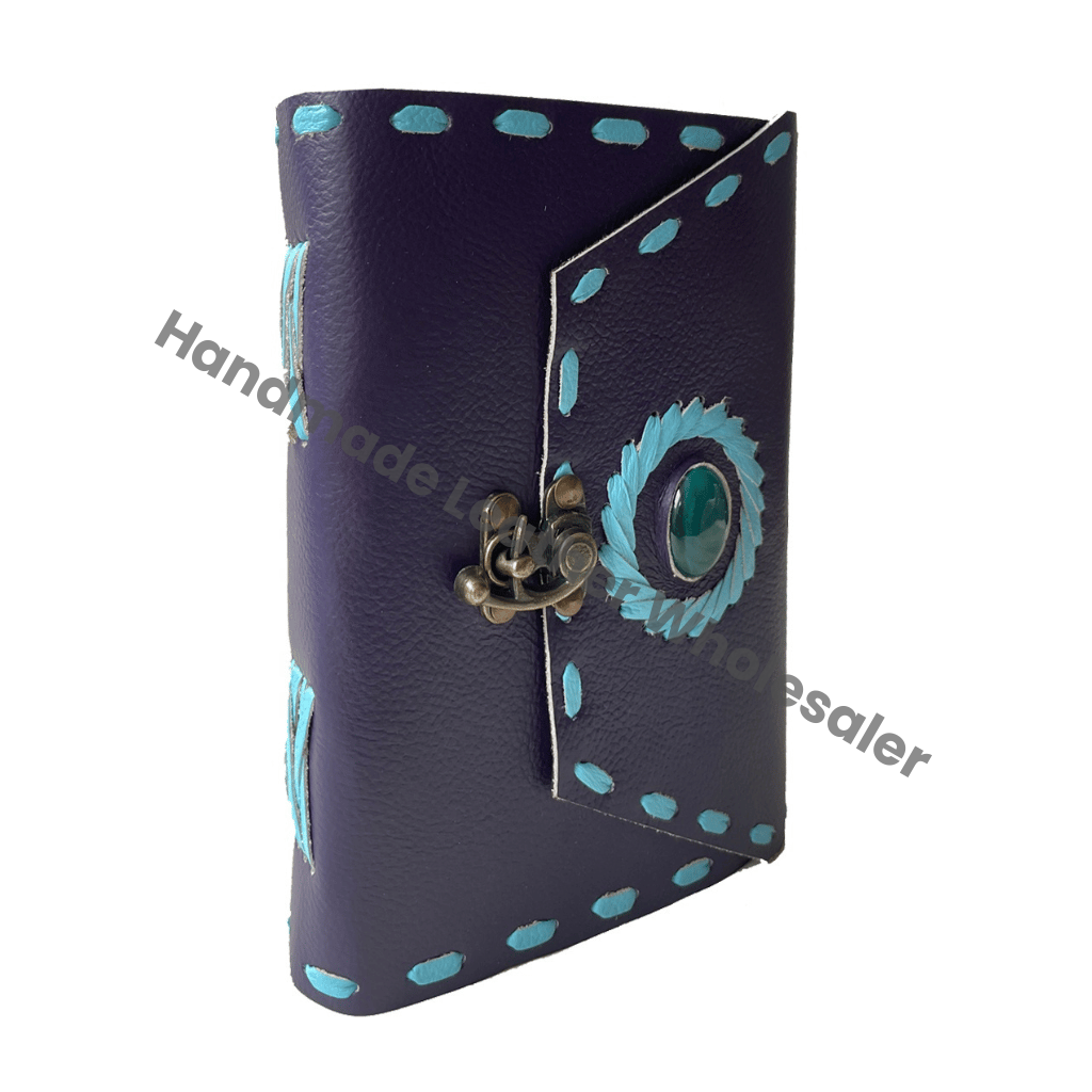 Leather Journal Notebook Handmade C Lock Vintage Design with Stone Unisex Gift Craft Deckle Edge Paper Bound Custom Logo