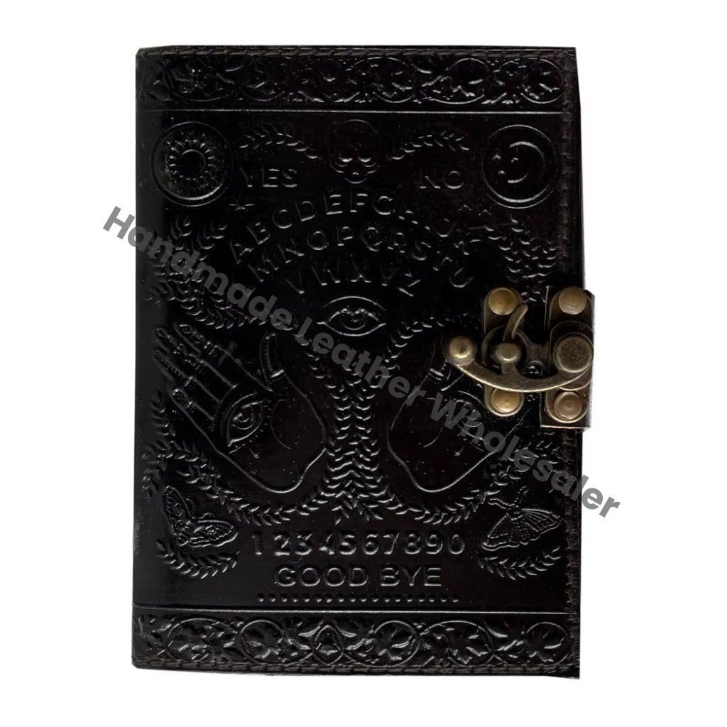 Leather Journal Notebook Handmade Ouija Black Color Design Vintage Cotton Paper Loose-Leaf Gift Men Women Craft Unlined Paper