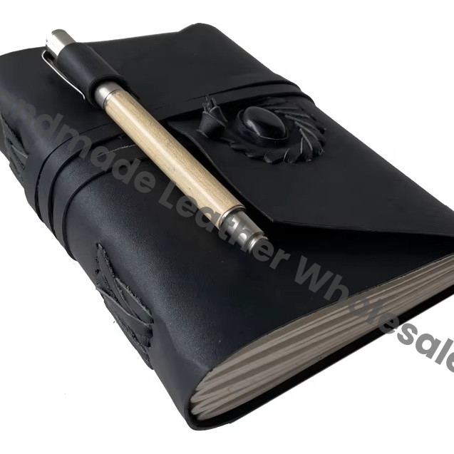 Leather Journal Notebook Handmade Stone Tan Wrap Leather C Lock Vintage Design Pen Holder Gift Custom Logo High