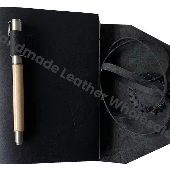 Leather Journal Notebook Handmade Stone Tan Wrap Leather C Lock Vintage Design Pen Holder Gift Custom Logo High