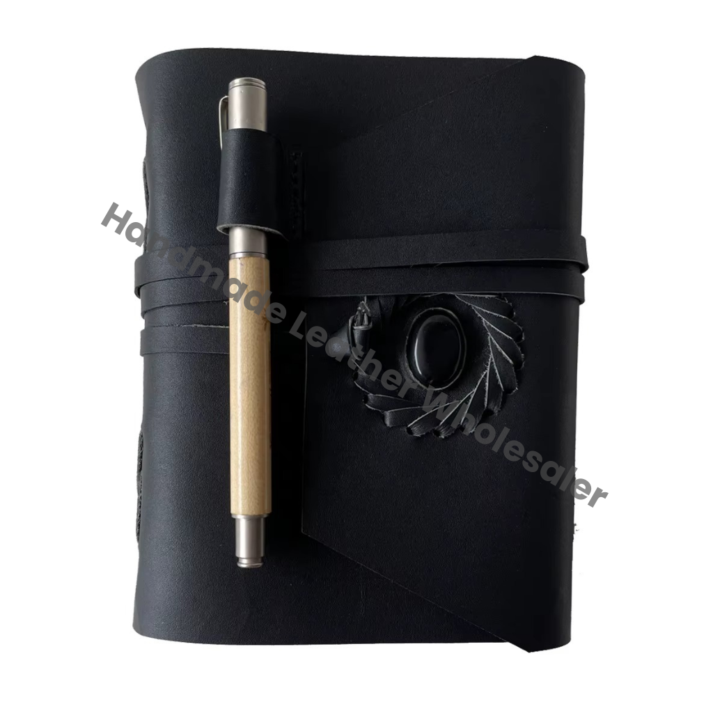 Leather Journal Notebook Handmade Stone Tan Wrap Leather C Lock Vintage Design Pen Holder Gift Custom Logo High
