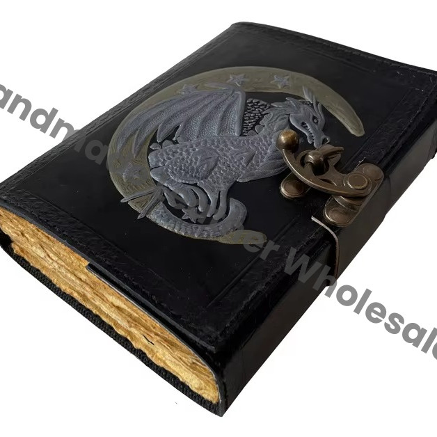 Leather Journal Notepad Customized Dragon Vintage Lock Handmade Genuine Bound Drawing Travel Diary Book of Charmed