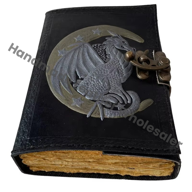 Leather Journal Notepad Customized Dragon Vintage Lock Handmade Genuine Bound Drawing Travel Diary Book of Charmed