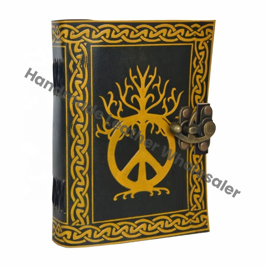 Leather Journal Peace of sign Vintage Bound Spells Diary Instagram photo album Handmade Note Book Writing Book Of Shadows