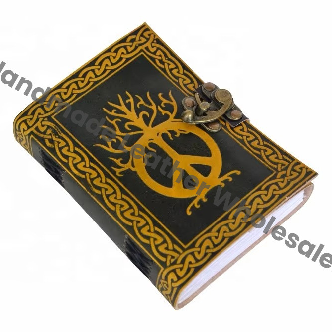 Leather Journal Peace of sign Vintage Bound Spells Diary Instagram photo album Handmade Note Book Writing Book Of Shadows