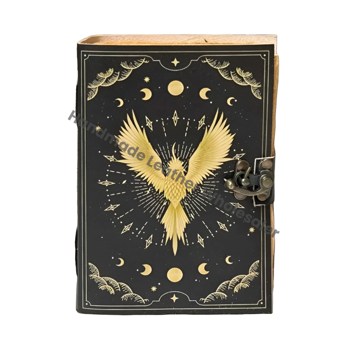 Leather Journal: Phoenix Grimoire Print, Gothic Book of Shadows
