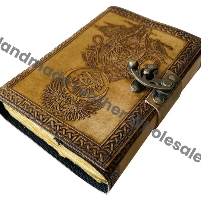 Leather Journal Sketchbook Deckle Old Pages for Women Blank Vintage Eye of Horus Shadows Third Eye Celtic Notebook Planner
