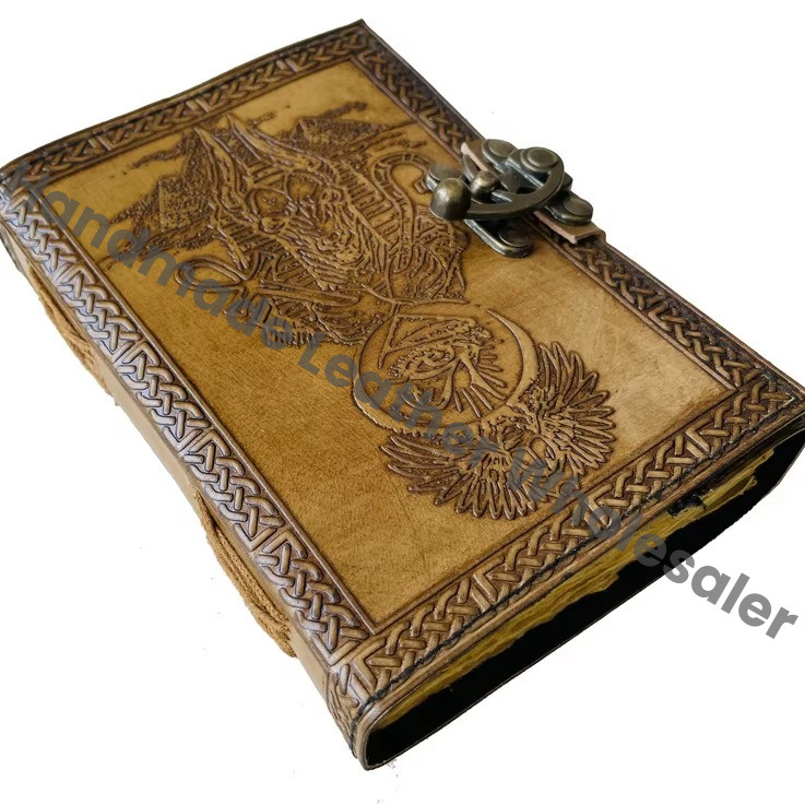 Leather Journal Sketchbook Deckle Old Pages for Women Blank Vintage Eye of Horus Shadows Third Eye Celtic Notebook Planner