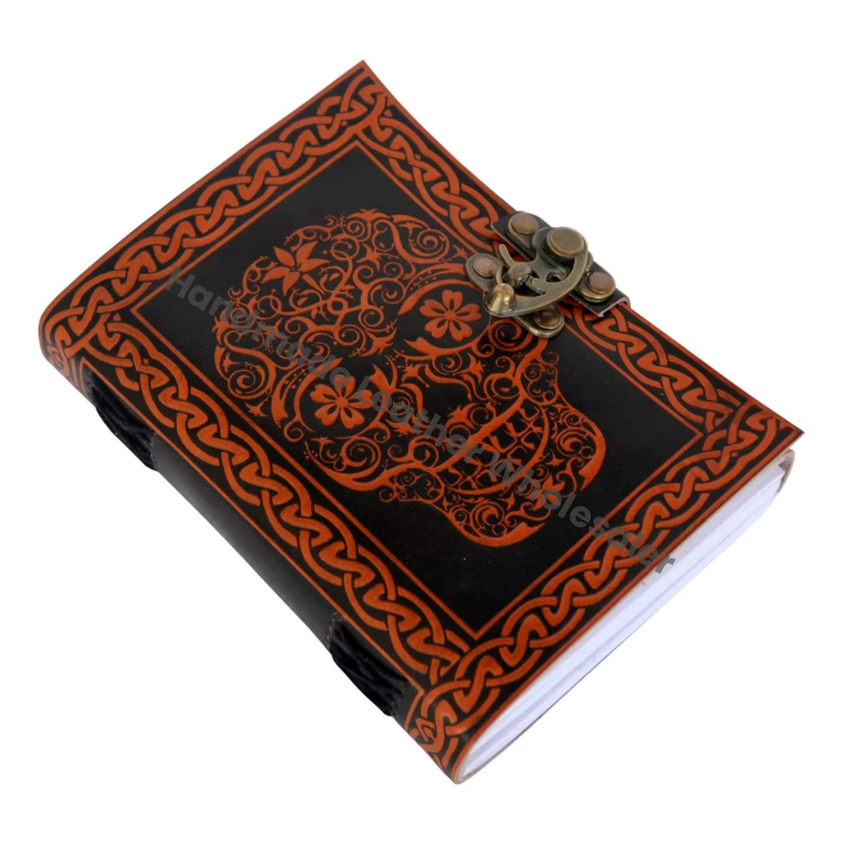Leather Journal Skull Antique Handmade Notebook Vintage Book Shadows for Men Women Craft Unlined Paper Thermal Gift