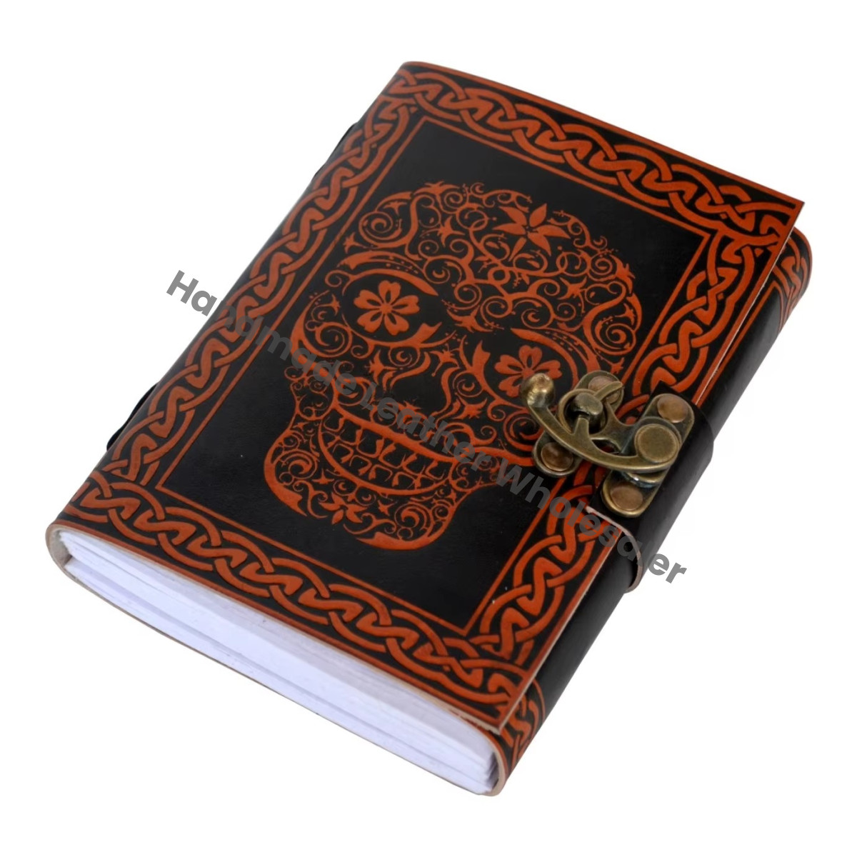 Leather Journal Skull Antique Handmade Notebook Vintage Book Shadows for Men Women Craft Unlined Paper Thermal Gift