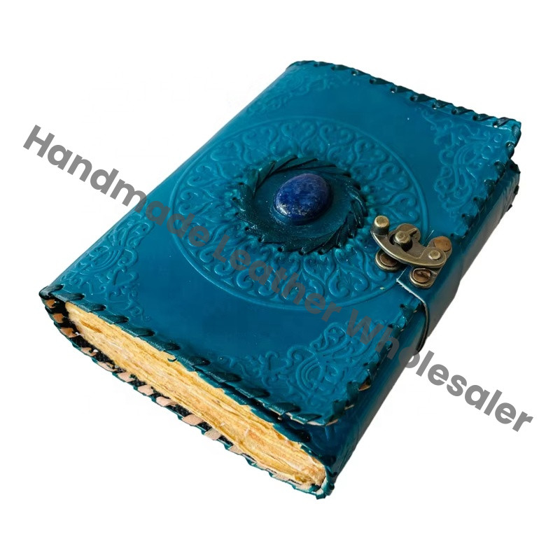 Leather Journal Stone Embossed Blue Genuine Deckle Paper Book of Shadows Blank Antique Notebooks Writing planner Grimoire Diary