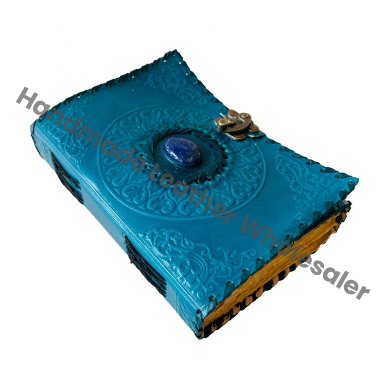 Leather Journal Stone Embossed Blue Genuine Deckle Paper Book of Shadows Blank Antique Notebooks Writing planner Grimoire Diary