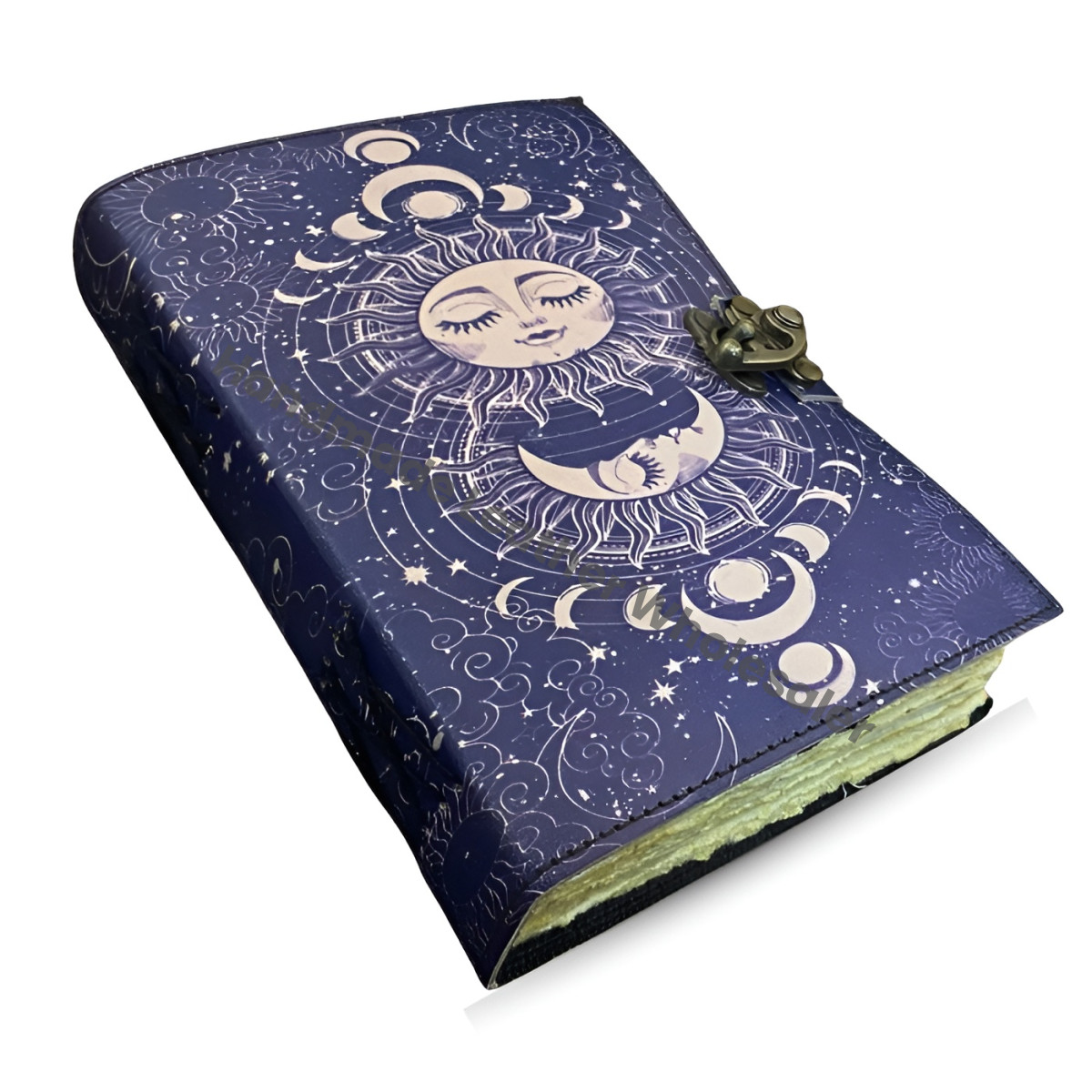 Leather Journal Sun and Moon Phase Notebook spell book of Shadows Grimoire journal Handmade Journal With Deckle Edge Paper Brass C lock