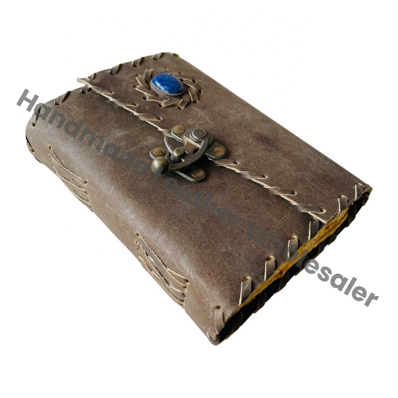 Leather Journal Thermal Binding Antique Handmade Deckle Paper Drawing Beautiful Stone Vintage Sketchbook Gift Planner Diary