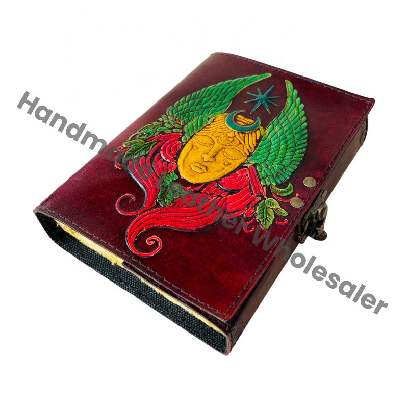 Leather Journal Vintage Antique Shiva Sun Moon Handmade Deckle Paper Brown Drawing Book Charmed Planner Sketchbook Diary Gift