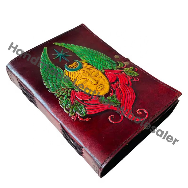 Leather Journal Vintage Antique Shiva Sun Moon Handmade Deckle Paper Brown Drawing Book Charmed Planner Sketchbook Diary Gift