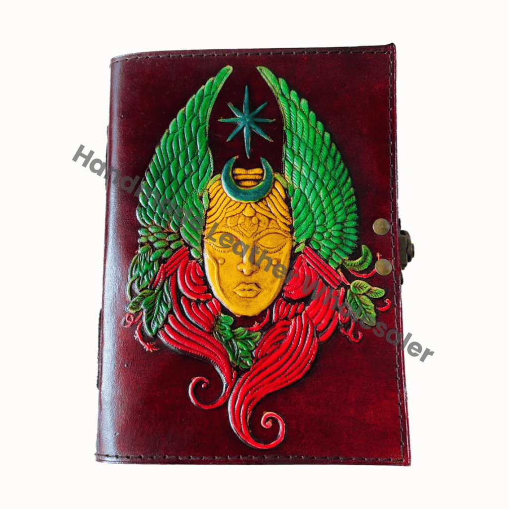 Leather Journal Vintage Antique Shiva Sun Moon Handmade Deckle Paper Brown Drawing Book Charmed Planner Sketchbook Diary Gift