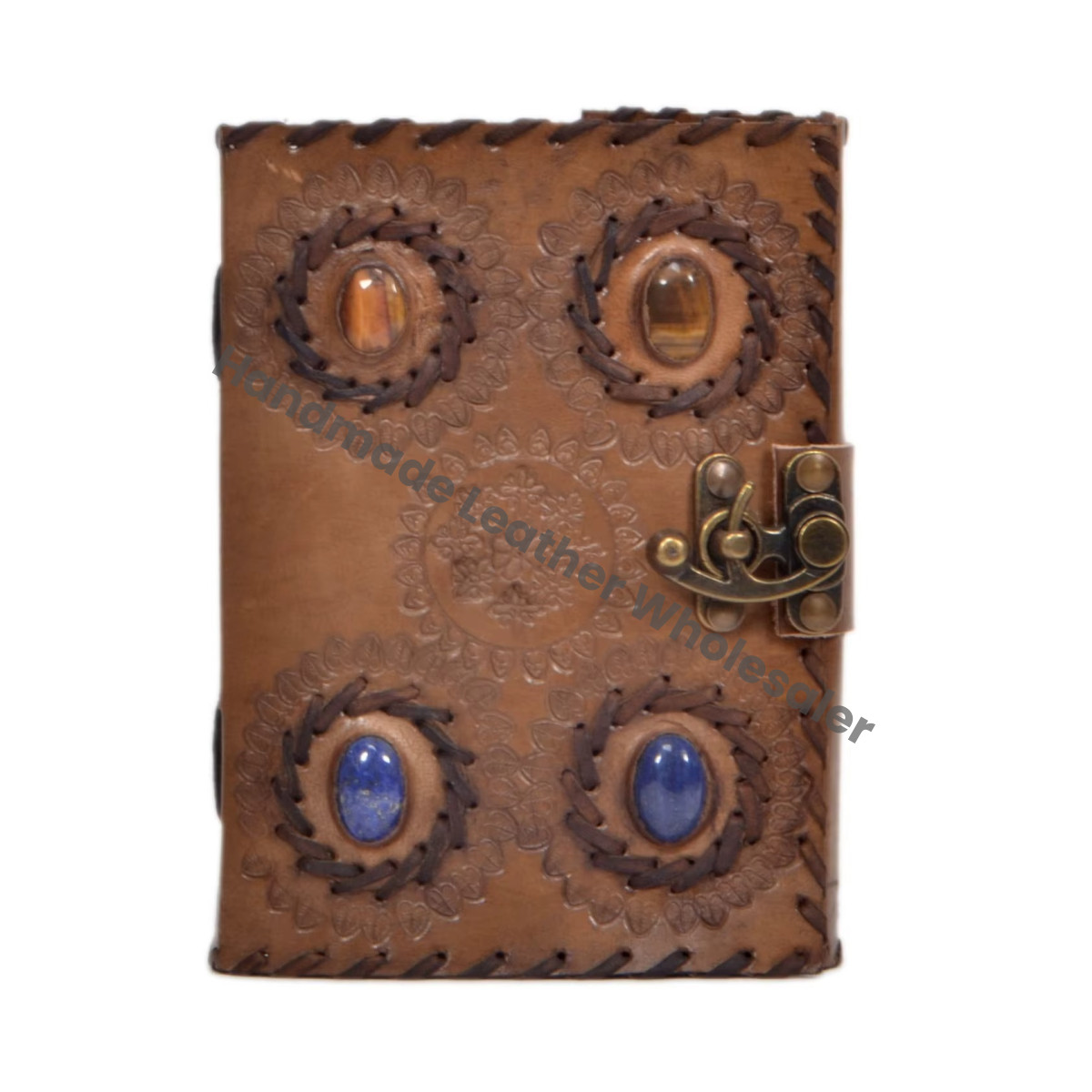 Leather Journal with Thermal Binding Clasp Stone Writing Notebook Charcoal Handmade Paper Unlined Planner for Men Women Gift