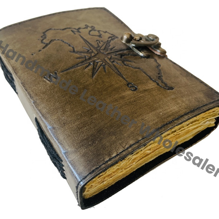 Leather Journal Women Office Supplies Custom Design Compass Eco-Friendly Gift Box Antique Writing Diary with Custom Logo