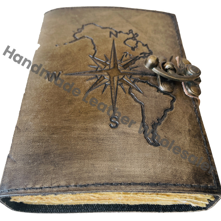 Leather Journal Women Office Supplies Custom Design Compass Eco-Friendly Gift Box Antique Writing Diary with Custom Logo