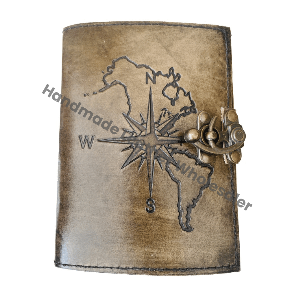 Leather Journal Women Office Supplies Custom Design Compass Eco-Friendly Gift Box Antique Writing Diary with Custom Logo