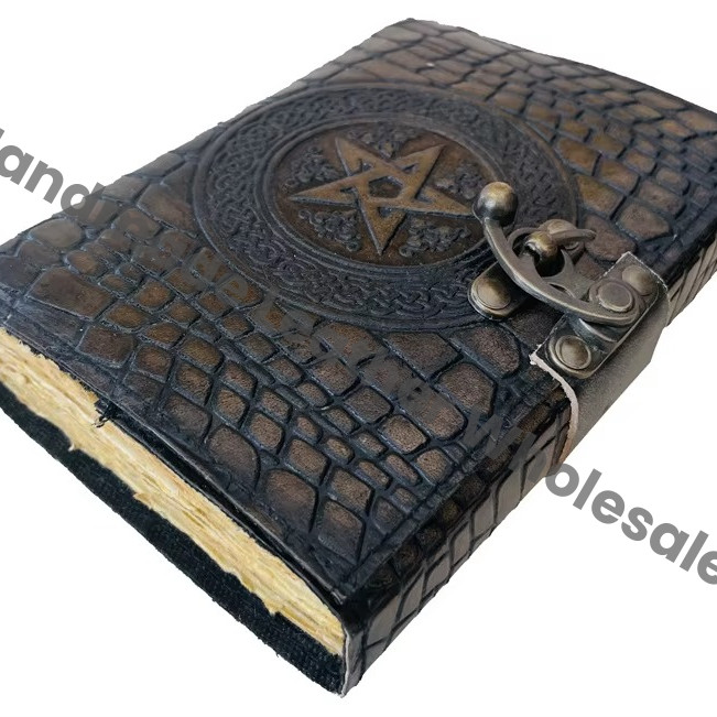 Leather Pentagram Women Vintage Book Shadows Magic Spell Wiccan Crocodile Print Deckle Old Pages Journal Celtic Blank Gift Paper