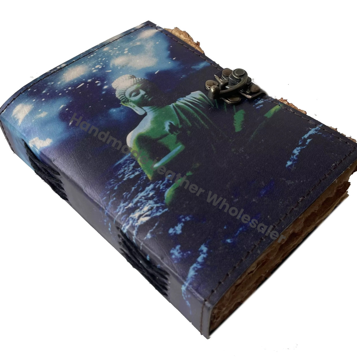 Leather Printed Handmade Buddha Design Vintage Deckle Edge Hardcover Journal Notebook Spiral Binding Customized Gift