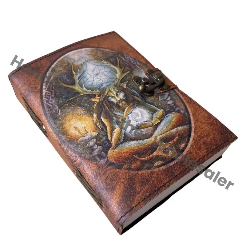 Leather Printed Journal Handmade Magical Retro Collage Poster Design Eco-friendly Paper Vintage Notebook Sketchbook Gift