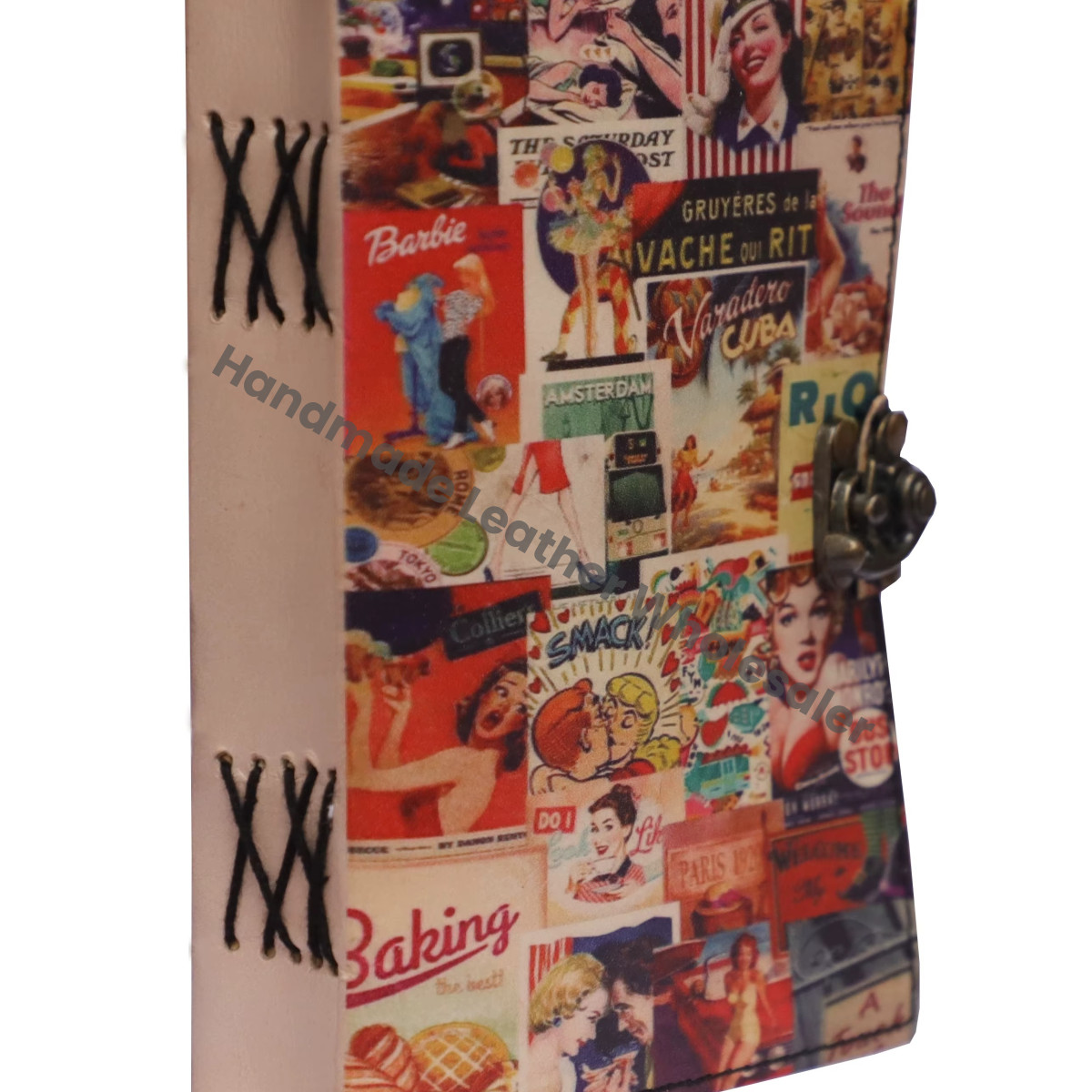 Leather Printed Magazine Style Design Handmade Journal Deckle Edge Pages Grimoire Bound Vintage Paper Notebook & Sketchbook