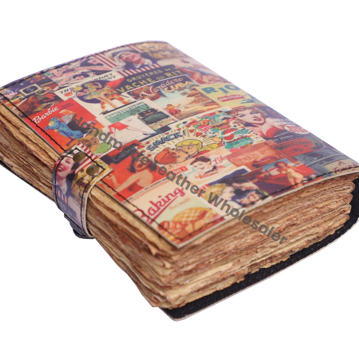 Leather Printed Magazine Style Design Handmade Journal Deckle Edge Pages Grimoire Bound Vintage Paper Notebook & Sketchbook
