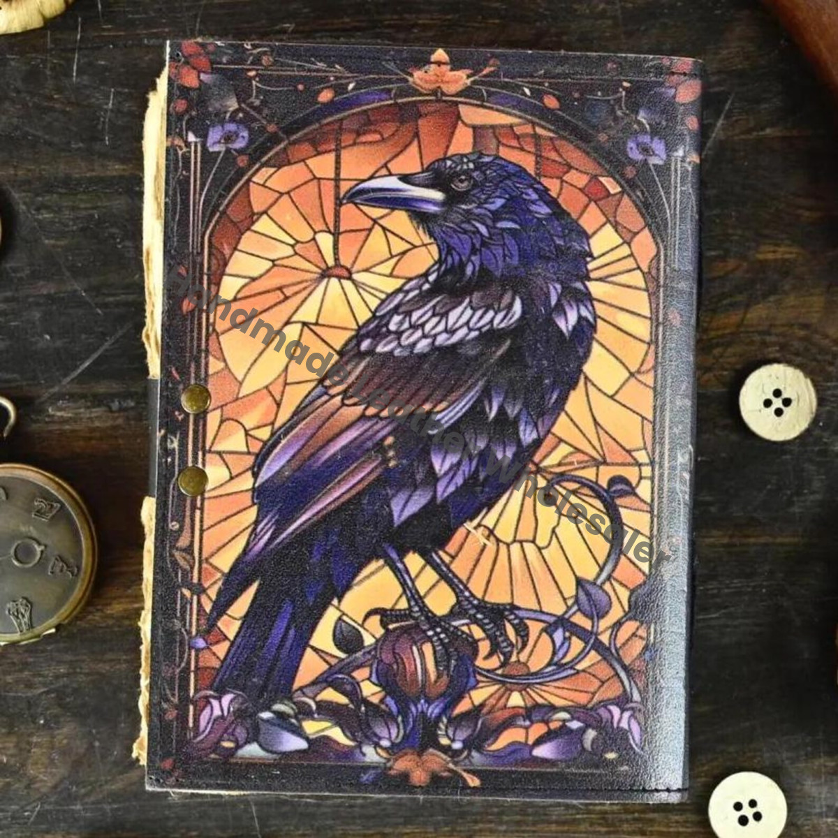 Leather Raven Journal – Gothic Grimoire Book of Shadows, Handmade Vintage Notebook