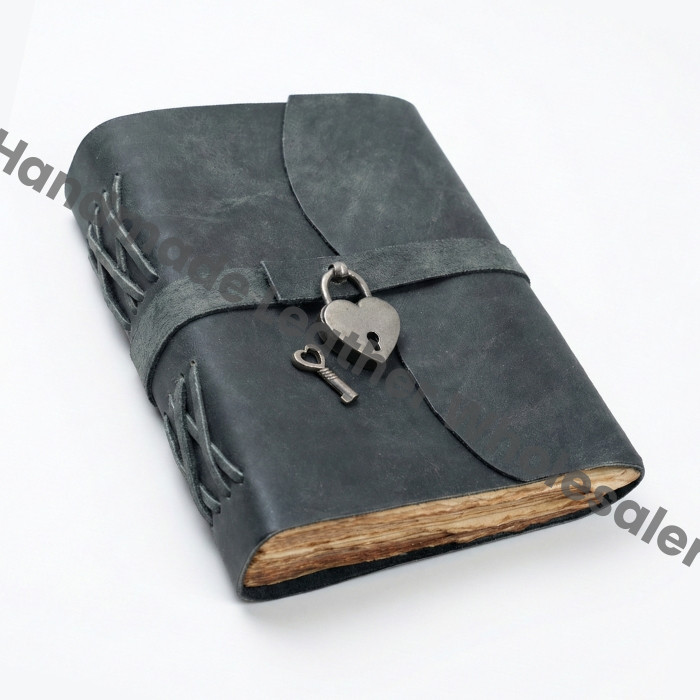 Leather Spell Book of Shadows: Heart Lock Journal, Vintage Grimoire