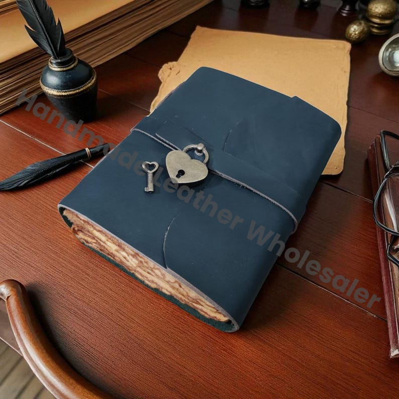 Leather Spell Book of Shadows: Heart Lock Journal, Vintage Grimoire