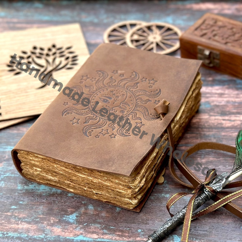Leather Spell Book of Shadows: Sun Print, Deckle Edge Paper