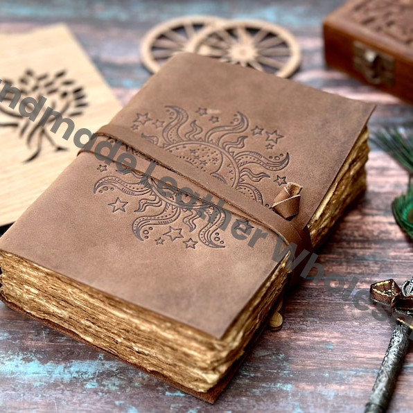 Leather Spell Book of Shadows: Sun Print, Deckle Edge Paper