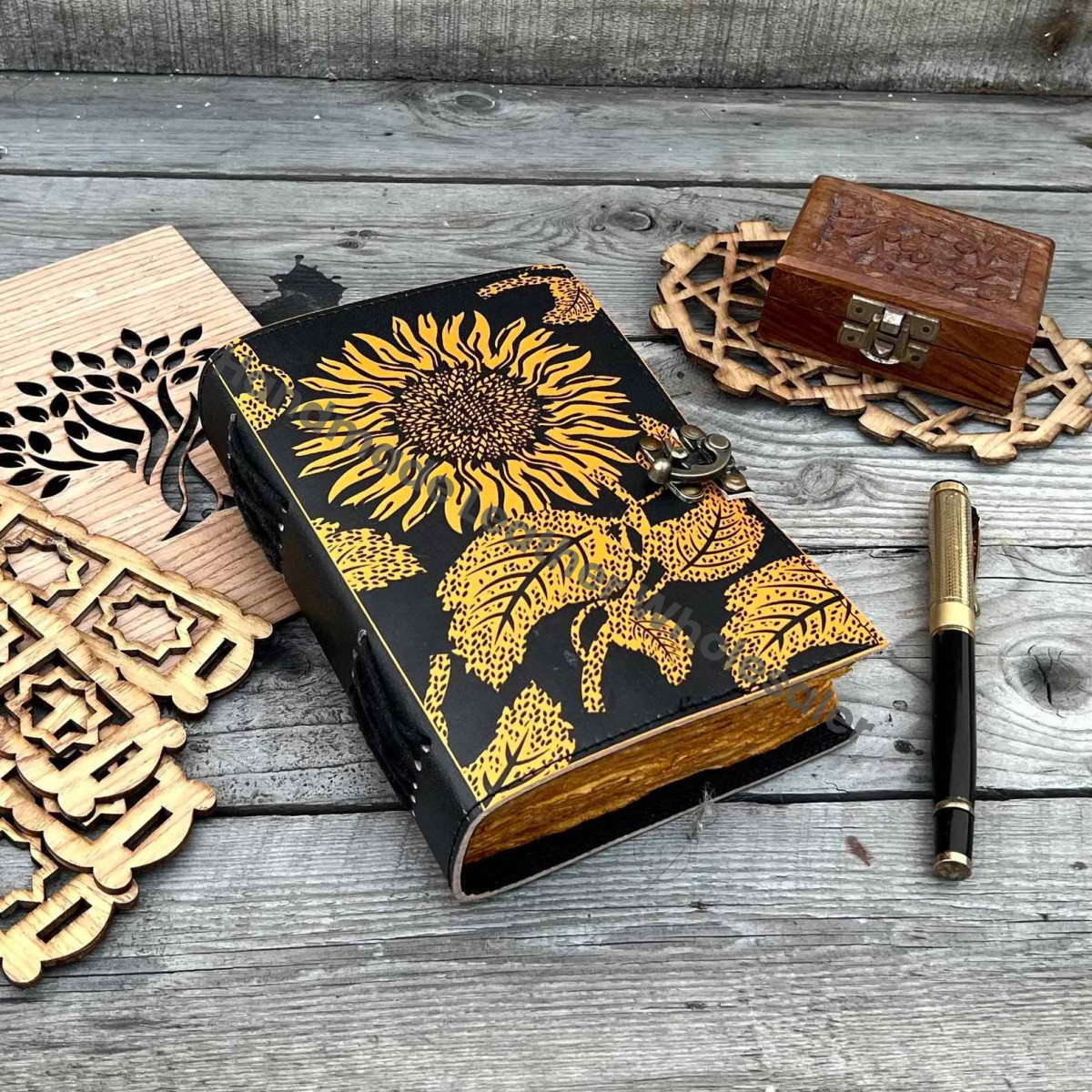 Leather Sunflower Grimoire Journal: Embossed Spell Book of Shadows
