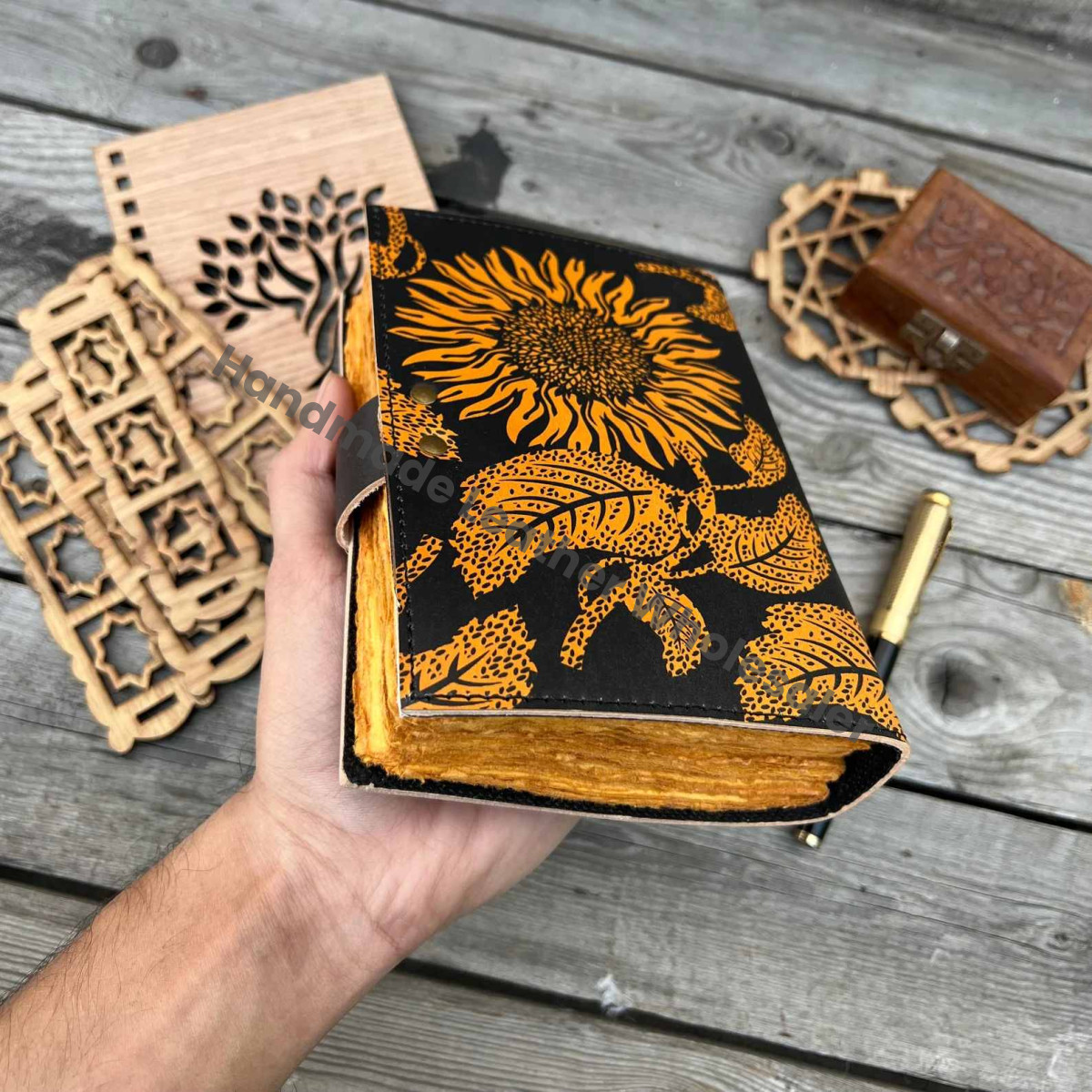 Leather Sunflower Grimoire Journal: Embossed Spell Book of Shadows