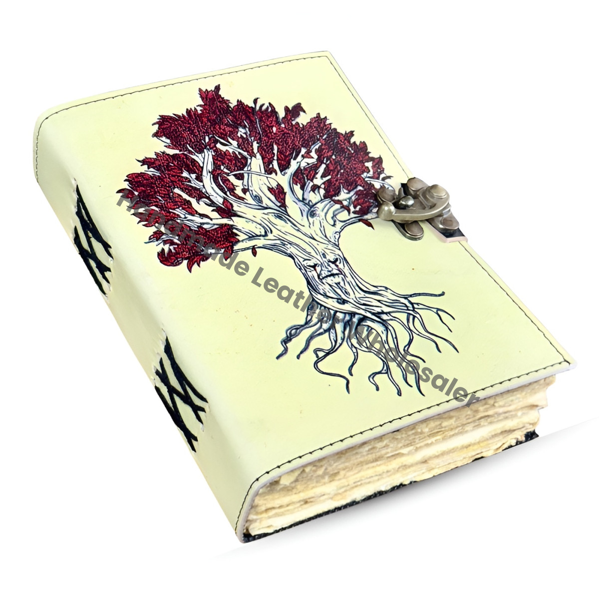 Leather Tree of Life Grimoire Journal, Vintage Lock, Blank Book of Shadows