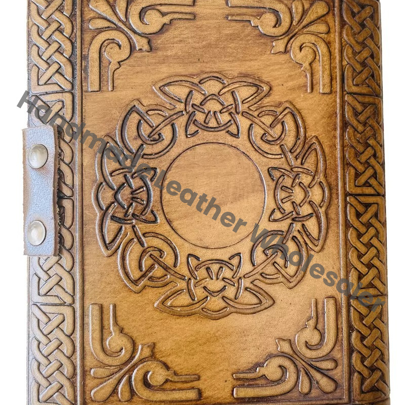 Leather Writing Journal Embossed Hardcover Notebook to Write in for Boy Girls Men Unlined Unruled Charcoal Deckle Paper Diary