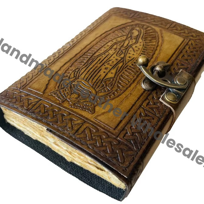 Leather Writing Journal Embossed Hardcover Notebook to Write in for Boy Girls Men Unlined Unruled Charcoal Deckle Paper Diary