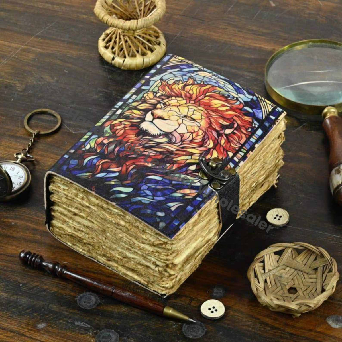 Lion Leather Grimoire Journal: Vintage Book of Shadows