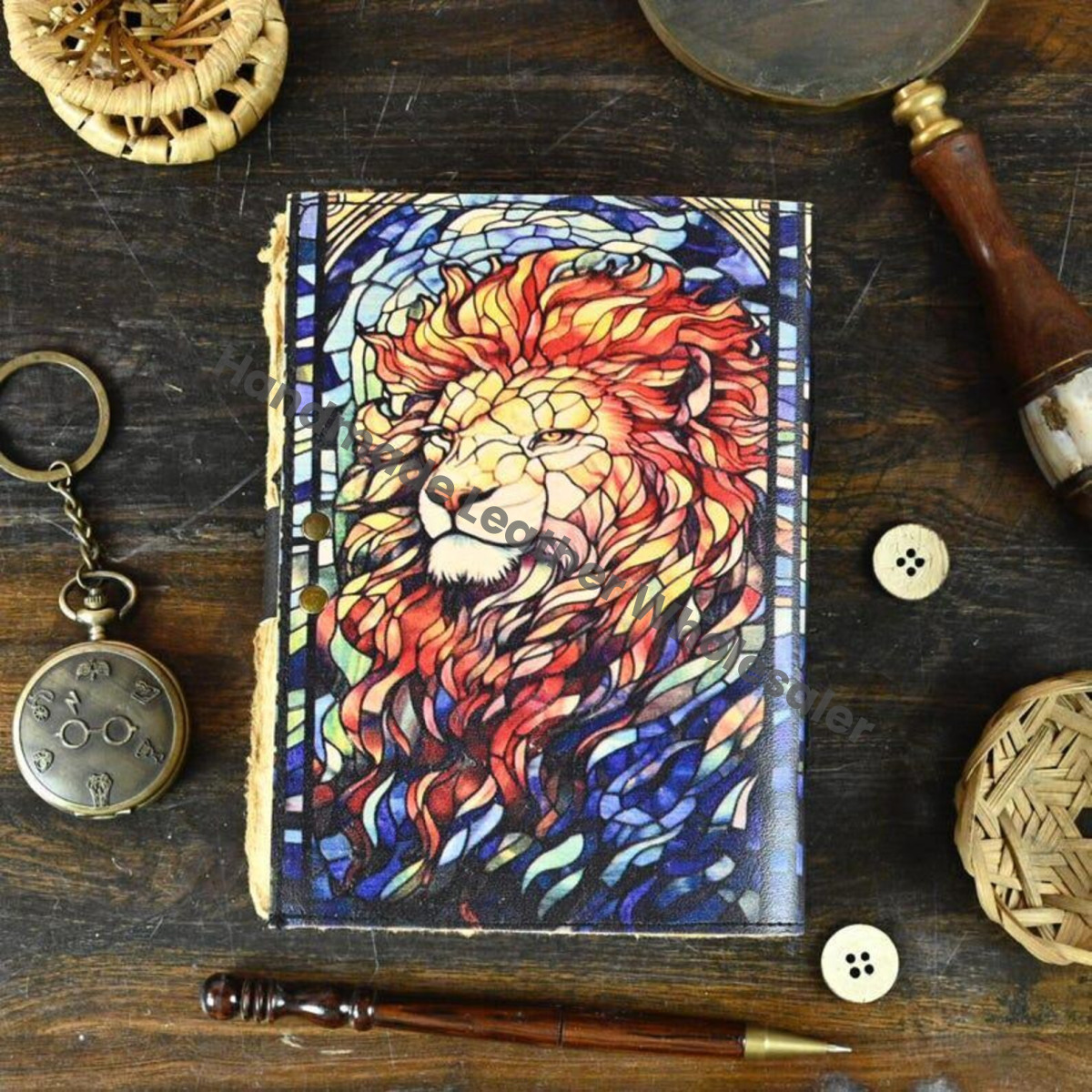 Lion Leather Grimoire Journal: Vintage Book of Shadows