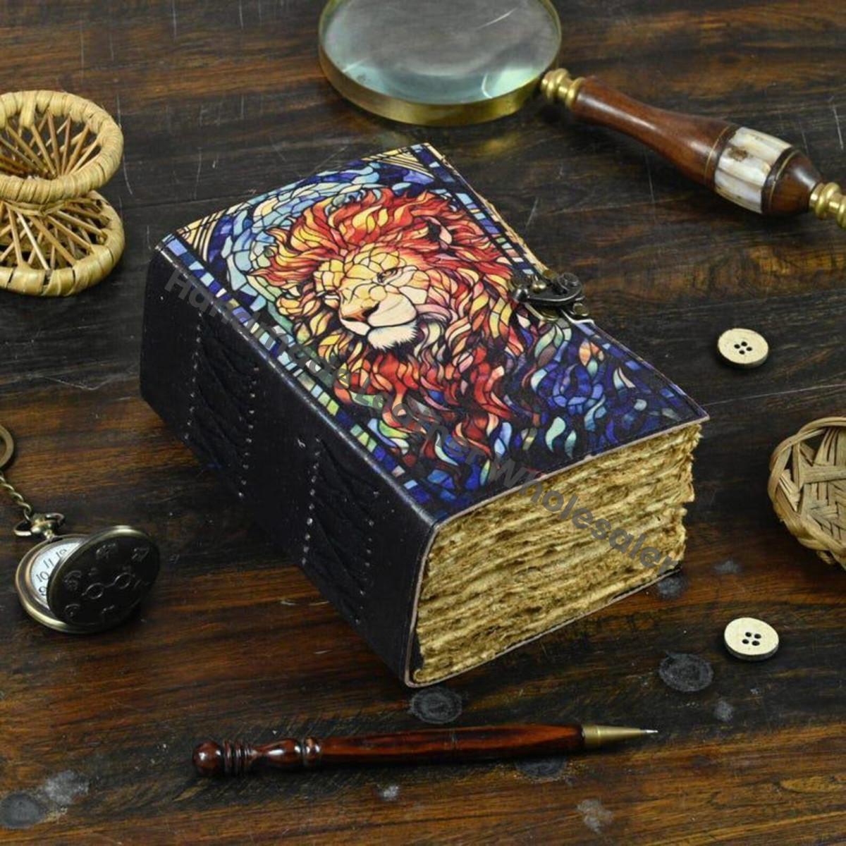 Lion Leather Grimoire Journal: Vintage Book of Shadows