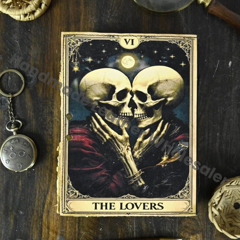 Love Overthinker Grimoire Leather Journal -Gothic Tarot Notebook -Blank Spell Book of shadows Handmade Sketchbook | Witchy Journal