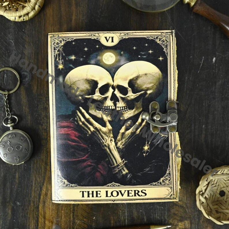 Love Overthinker Grimoire Leather Journal -Gothic Tarot Notebook -Blank Spell Book of shadows Handmade Sketchbook | Witchy Journal