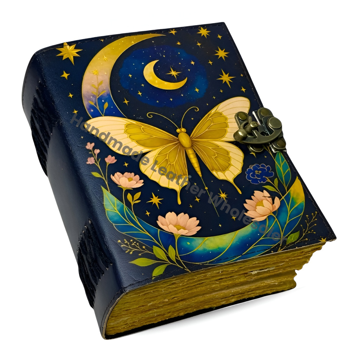 Luna Moth Leather Book of Shadows – Witchcraft Grimoire, Vintage Spell Journal, Wiccan Pagan Gothic Magic Diary, Witchy Gift