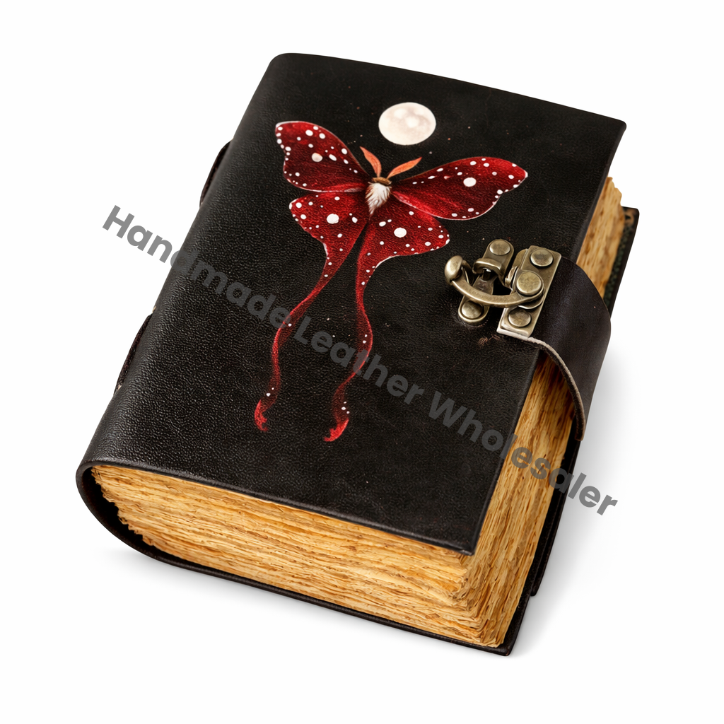 Luna Moth Leather Journal – Blank Book of Shadows, Spell Book, Witchcraft Grimoire, Wiccan Pagan Gothic Witchy Magic Gift